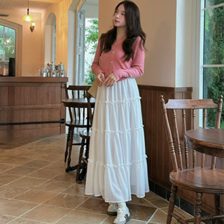 Chân váy xoè 2 tầng, 3 tầng dáng dài màu trắng phong cách Hàn Quốc...
