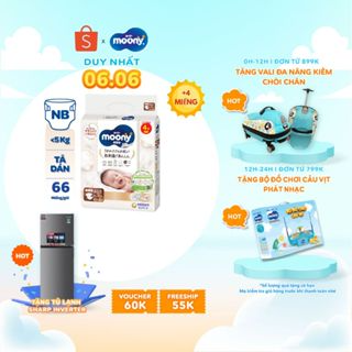 [TẶNG MIẾNG NGẪU NHIÊN] Tã dán Moony Natural siêu cao cấp NB62+4/S...