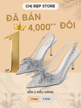 Giày cao gót 7 phân kim tuyến phối mika đính nơ, giày cưới cô dâu ...
