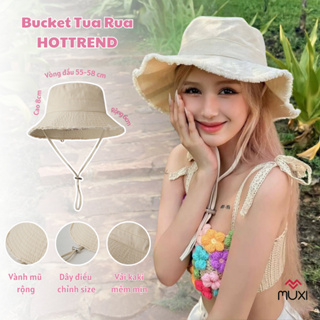 Mũ bucket tua rua trơn vải kaki mềm mịn , nón tai bèo vành rộng cá...