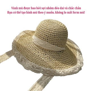 Mũ nón cói nữ đi biển vành rộng thời trang cao cấp tiểu thư có dây...