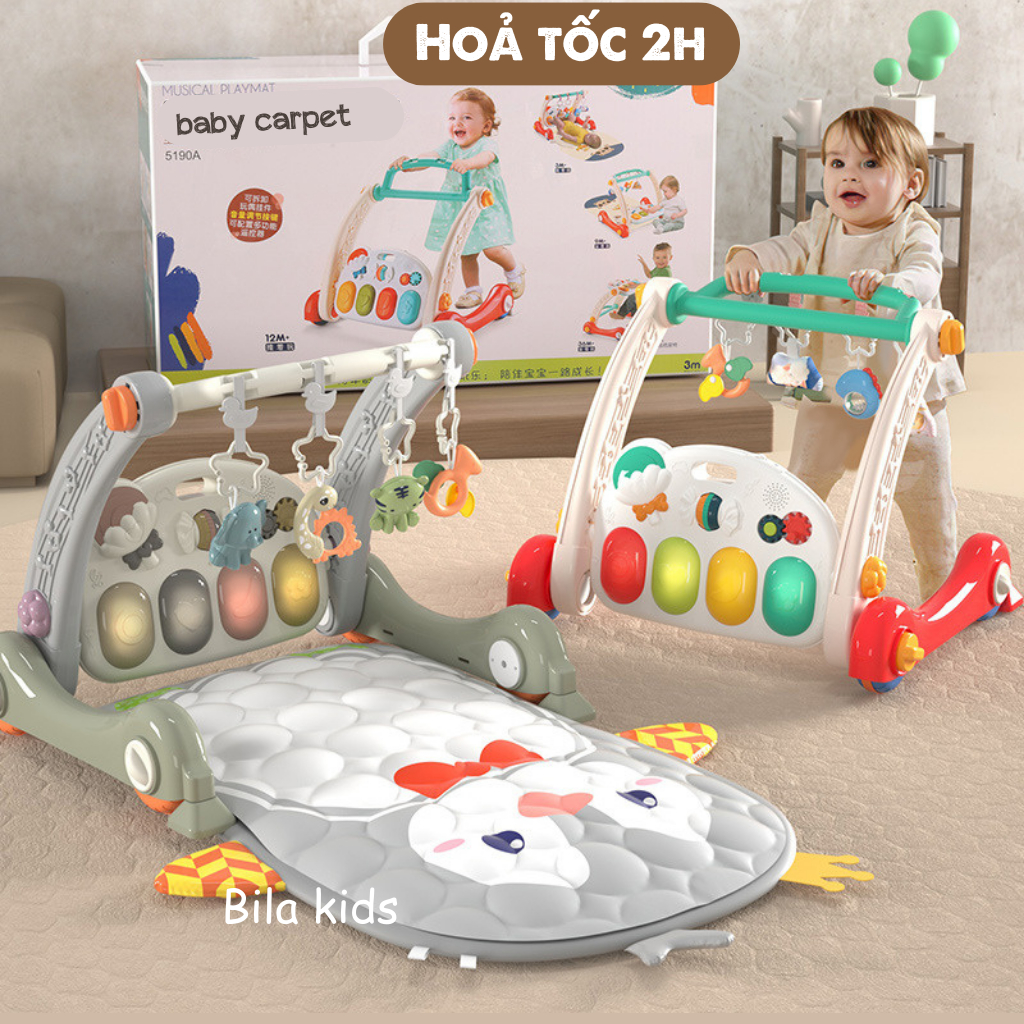 Thảm nhạc cho bé sơ sinh kiêm xe tập đi có nhạc đàn piano 3IN1, đồ...