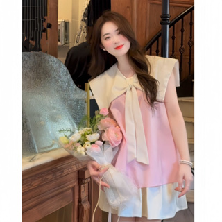m Babyset áo chất lụa Hàn pha cổ trắng bản to kèm chân váy trắng t...