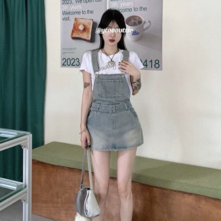 Quần Yếm Denim Lưng Cao, yếm bò đùi Phong Cách Thời Trang siêu san...