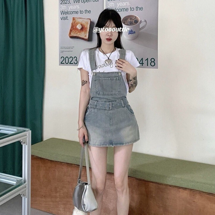 Quần Yếm Denim Lưng Cao, yếm bò đùi Phong Cách Thời Trang siêu san...