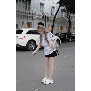 k Set Bộ Đồ Thể Thao Nữ DAS Áo Phông Ngắn Tay Rót Sọc Vai Mix Chân...