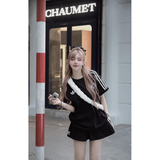 k Set Bộ Đồ Thể Thao Nữ DAS Áo Phông Ngắn Tay Rót Sọc Vai Mix Chân...