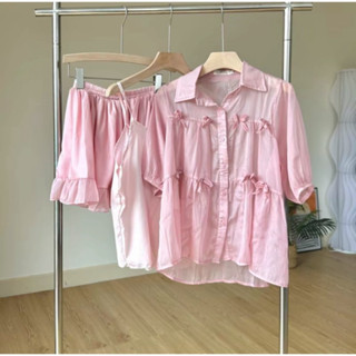 Set Áo Kiểu Nữ Chất Voan Tơ Đính Nơ Kèm Chân Váy, Set Áo Babydoll ...