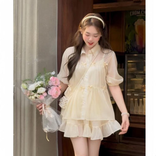 Set Áo Kiểu Nữ Chất Voan Tơ Đính Nơ Kèm Chân Váy, Set Áo Babydoll ...