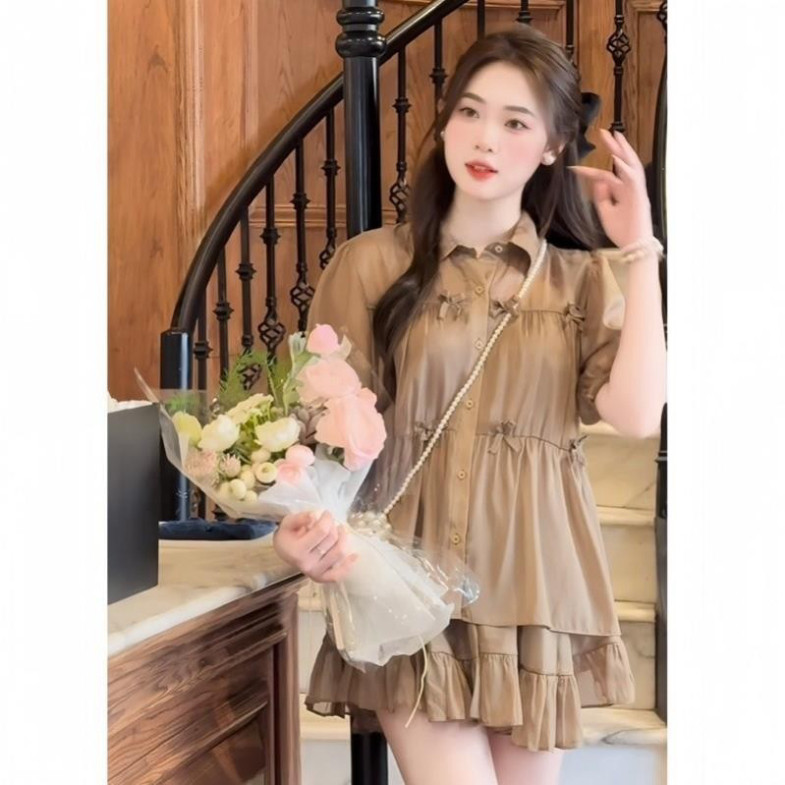 Set Áo Kiểu Nữ Chất Voan Tơ Đính Nơ Kèm Chân Váy, Set Áo Babydoll ...