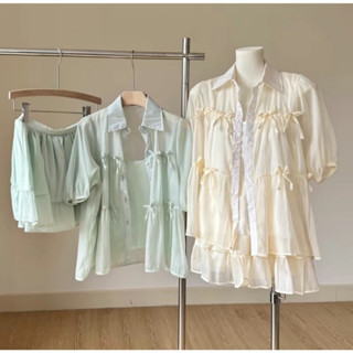 Set Áo Kiểu Nữ Chất Voan Tơ Đính Nơ Kèm Chân Váy, Set Áo Babydoll ...
