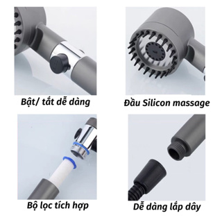 (Tặng Dây Vòi 1m5)Vòi Hoa Sen Vòi Sen Tăng Áp Có Đầu Chải Silicon ...