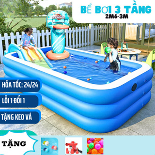 Hồ bơi phao cho bé 3 tầng loại 3M, 2M6, 2m1 và 1m8,1M5 ... đáy 2 l...
