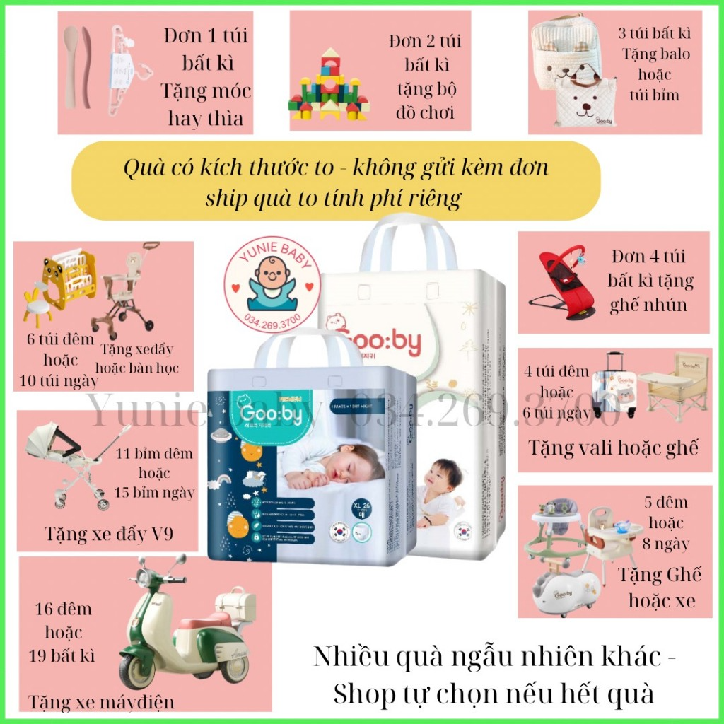[Kèm Quà] Tã/bỉm quần dán Gooby ngày-đêm chống tràn hiệu quả đủ si...