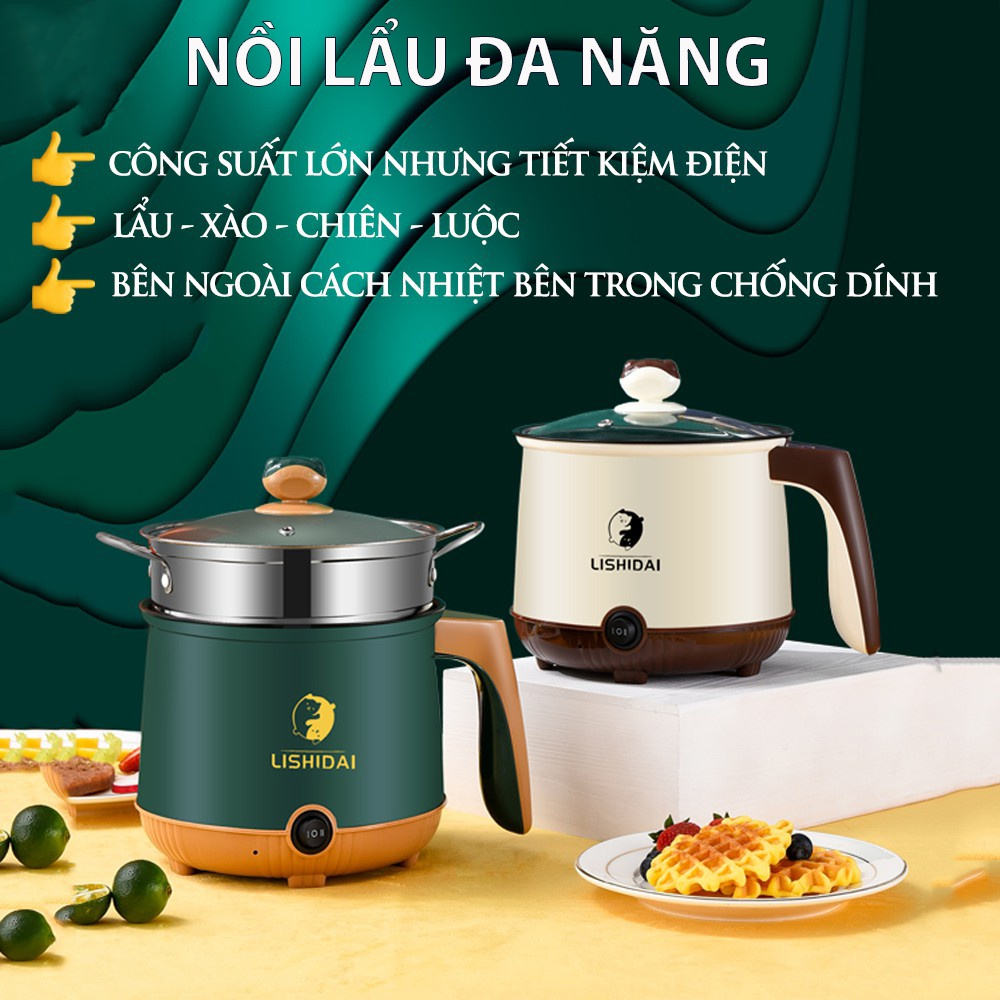 Nồi lẩu mini đa năng ca nấu mì 2 tầng tặng giá hấp nướng Nồi lẩu mini đa năng ca nấu mì 2 tầng tặng giá hấp nướng