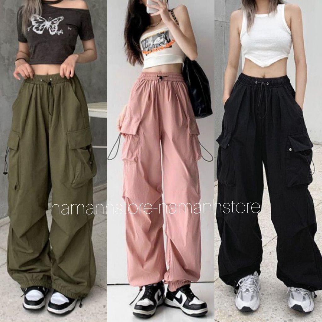 Quần KaKi Ống Rộng Dây Rút Bo Gấu Phong Cách Retro Cho Nữ Bigsize7...