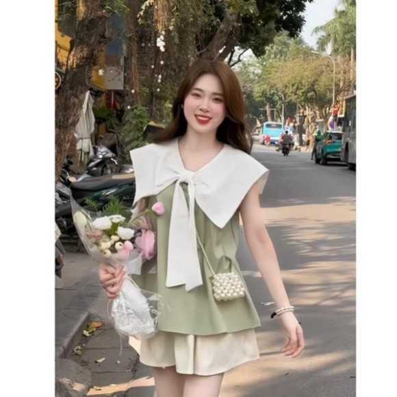Set Áo BabyDoll Cổ Buộc Nơ Mix Chân Váy Xòe, Áo Nư Cổ Thuỷ Thủ Mix...